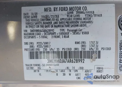 2010 Mercury Milan Premier из США, поврежденный, VIN 3MEHM0JA7AR628992